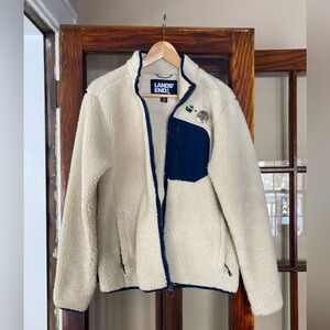 Lands' End Men’s Cream and Navy Sherpa Jacket